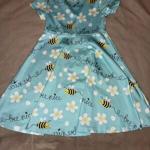 Bee Print Kids Dress in Blue